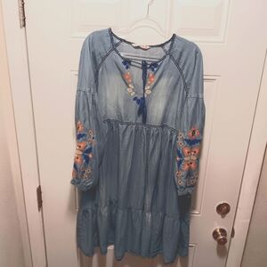 Given Kale Women's Dress XL Balloon Sleeves Embroidered Boho Tassel Flirty